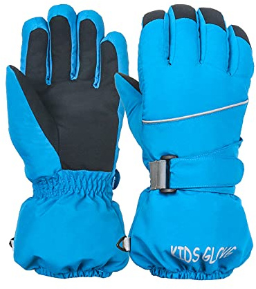 Kapsuen Ski Handschuhe für Kinder - wasserdichte und Winddichte Winterhandschuhe Warm Sporthandschuhe Snowboardhandschuhe für Outdoor-Sport, Fahrradhandschuhe Warme Handschuhe in WinterBlau S