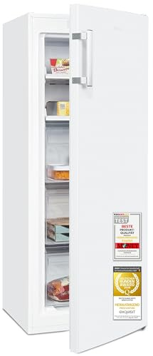 Exquisit Gefrierschrank | 161 l Nutzinhalt, Energieeffizienzklasse D, 39 dB(A) | NoFrost-Gefrieren, Schnellgefrieren, elektronische Temperaturregelung, Türalarm, hohe Bauform | GS5231-NF-H-040D weiss