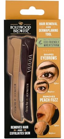 Hollywood Browzer 2er Set Gesichtshaarentferner Rasierer & Dermaplaning Tool für Damen, Augenbrauenrasierer, Peeling & Haarentfernung ohne Schmerzen, mit Schutzhülle (Gold und Schwarz)