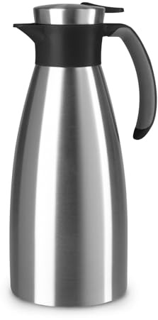 Emsa Soft Grip Isolierkanne, 1,5 Liter, Edelstahl, 12 Stunden heiß + 24 Stunden kalt, Auslaufsicher, Rutschfester Griff, Farbe Schwarz, 514499
