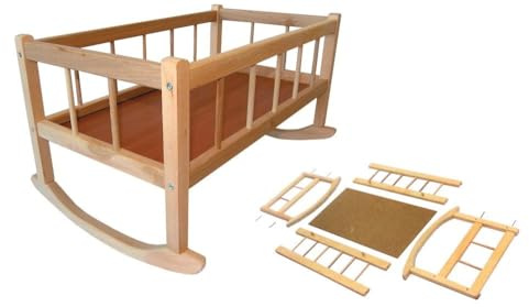 Rappa 112087 Große Puppenwiege aus Holz Naturholz!