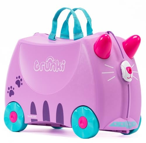 Trunki Handgepäck & Kinderkoffer zum Draufsitzen | Kinder Risen Geschenk für Mädchen & Jungen | Trolley Cassie Katze (Lila), 46 cm