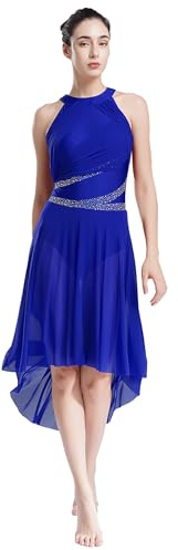 Yhong Damen Ballettkleid Lyrisches Tanz Kostüm mit Mesh Asymmetrisch Rock Ballett Trikot Body Kleid modernen zeitgenössischen Tanz Tüllkleid
