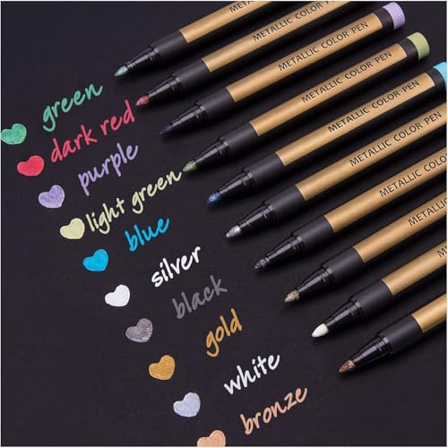 DealKits Metallic Stifte, 10 Farben Metallischen Marker Set für DIY Fotoalbum Scrapbook, Gold Stift zum Bemalen Gästebuch Hochzeit Schwarzes Papier Stein Glas Holz Ostern Basteln (2 mm)