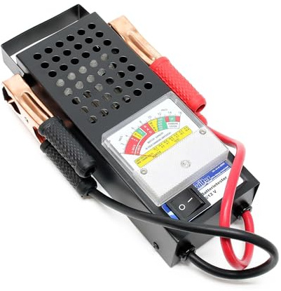 Wiltec Batterietester für 6V und 12V Batterien/Akkus, mit 2 Klemmzangen, justierbarer Skala, Batterieprüfer für Pkw Ladesystem, Lichtmaschine, Anlasser