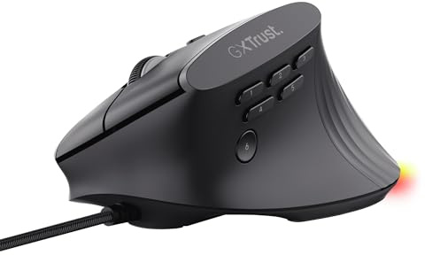 GXTrust 145 Rexxa Vertikale Gaming Maus mit Programmierbaren Tasten, 12.8k DPI, Ergonomische Maus mit Kabel USB-A 1,7m, Mehrfarbige RGB Beleuchtung, Enthaltene Software, Gaming Mouse MMO - Schwarz