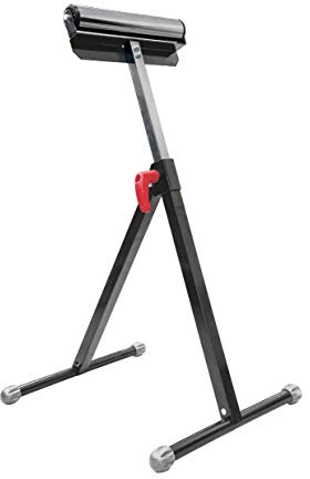 kwb Klappbarer Rollen-Auflagebock mit hochwertiger Führungsrolle - Höhenverstellbar 680-1100 mm - Ideal für Zuschnittarbeiten auf Tischkreissägen und Kapp- und Gehrungssägen