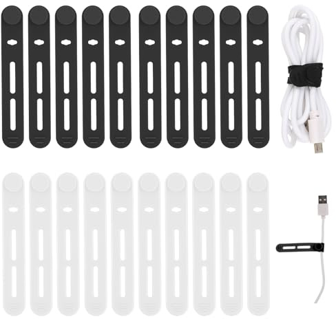 Molain 20 Stück Silikon Kabelbinder, Wiederverwendbare Kabelbinder, Multifunktionale Kabelorganisator Kabelhalter Draht-Organizer für Handy-Ladegerät Computer für Zuhause Büro(schwarz+weiß)