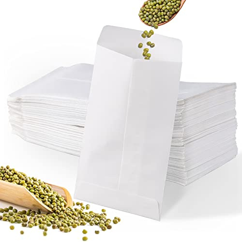 100 Stück Kleine Samentütchen Mini-Papiertüten 6x10 cm | Weiße Umschläge für Gastgeschenke, Weihnachten, Münzumschläge, Süßigkeiten