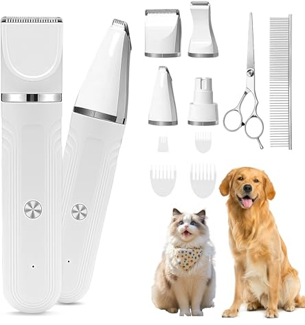 flintronic 4 in 1 Pfotentrimmer für Katze & Hunde, Schermaschine Hund mit 4-Größen-Trimmerkopf, Scherenkämmen aus Edelstahl, Leise Hundeschermaschine für Pfoten, Augen, Ohren, Gesicht, Körpe