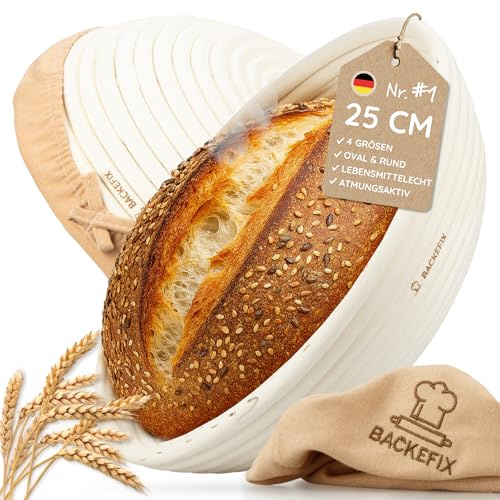 Backefix Gärkörbchen rund 25 cm innen klein 500g bis 1 kg Brot - nachhaltig und natürlich mit Gärkorb Brot backen | Brotbackkörbchen zum Anrichten | nachwachsendes Peddigrohr, naturbelassen, Bezug