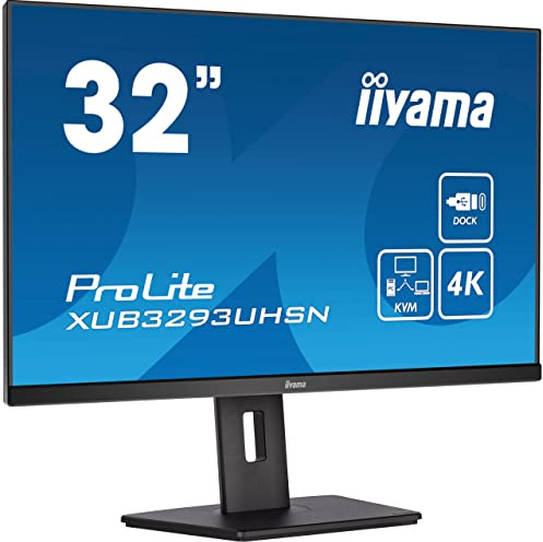 iiyama Prolite XUB3293UHSN-B5 4K UHD IPS-Monitor | 80 cm, 31,5, HDMI, DP, USB3.2, USB-C dock, 65W, LAN, KVM, Lautsprecher, Kopfhöreranschluss, Höhenverstellung, VESA, schwarz