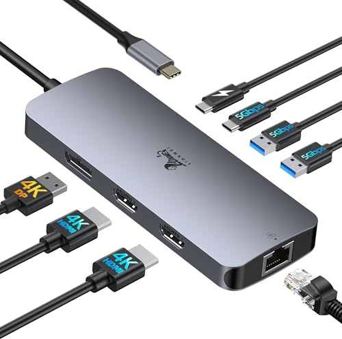 USB C Docking Station Dual Monitor 8 in 1 Laptop Docking Station 2 Monitore USB C Hub mit 4K Dual HDMI, DisplayPort, 1Gbps Ethernet, 100W PD, 3 USB A/C 3.0 Adapter Kompatibel mit Dell, HP