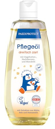 PAEDIPROTECT Pflegeöl für Babys & Kinder 200 ml, Babyöl mit Mandelöl für junge Haut, Körperöl zur milden Hautpflege und Reinigung im Windelbereich, Hautöl ohne Parfüm & Mikroplastik, vegan