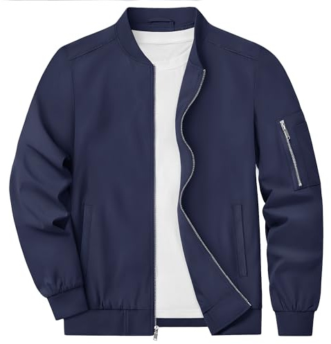 KEFITEVD Herren Leichte Dünne Bomberjacke Blouson Jacke Übergangsjacke | Lässige Bomber Blouson, Windjacke mit Reißverschluss, Wasserabweisende Pilotenjacke, Geeignet für Frühling Sommer und Herbst