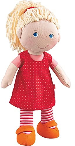HABA Stoffpuppe Annelie – Weiche Puppe mit Haaren zum Stylen – Mit wechselbarer Kleidung – Ab 18 Monaten – 30 cm – Waschbar – 1302108001