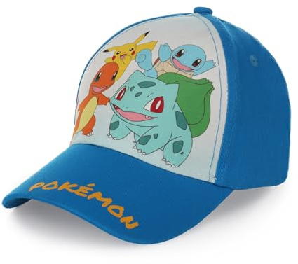 Pokemon Baseball Cap, Kappe Schirmmütze für Kinder Jungen Mädchen Cappy mit Klettverschluss verstellbar (Dunkelblau 52)