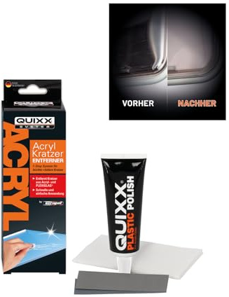 QUIXX Acryl Kratzer-Entferner Set | zur Reparatur von Kratzern auf Acryl- und Plexiglas-Oberflächen, vieleitig einsetzbar | überlegene Wirkung dank PD-Technology | 50 g