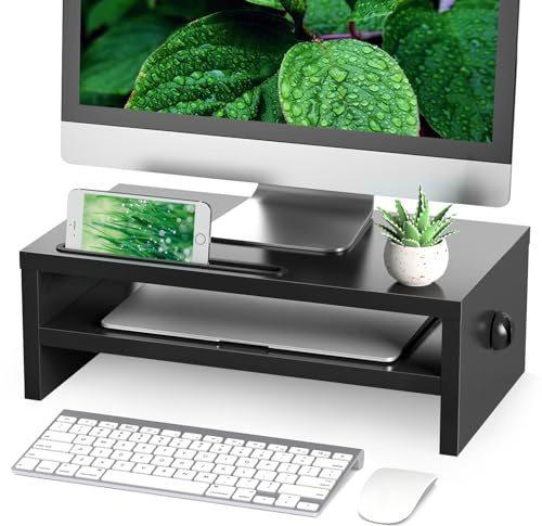 Rfiver Monitorständer Monitor Stand Bildschirmerhöhung - Holz Unterbau Bildschirm Laptop Ständer Tisch Erhöhung für PC Notebook Drucker 425 mm Schwarz