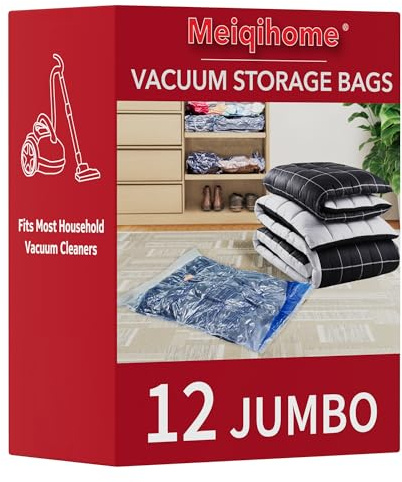 Vakuum-Aufbewahrungsbeutel, 12 Jumbo, platzsparende Versiegelungsbeutel, luftdichte Kompressionsbeutel für Kleidung, Kissen, Bettdecken, Decken