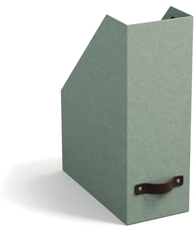 BIGSO ESTELLE Stehsammler für Zeitschriften, Magazine und Akten – praktischer Organizer aus Faserplatte und Papier in Leinenoptik – stabiler Zeitschriftenhalter mit Griff – mintgrün
