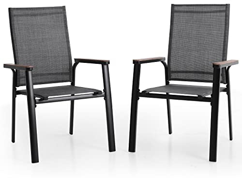 MFSTUDIO Gartenstuhl 2er Set Aluminium, Textilene Balkon Stühle Stapelbar | Robustes Aluminium, Atmungsaktives Sling-Gewebe, Ergonomisches Design, Stapelbar, Belastbar bis 150 kg