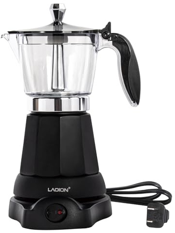 LAOION Espressokocher Elektrisch, 6 oder 3 Tassen Elektrisch Tragbarer Mokka Kocher, 300ml Italienische Esspresso Kaffeemaschine Klein mit Abnehmbarer Basis und Überhitzungsschutz,Schwarz Coffee Maker