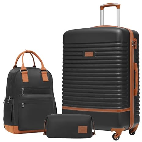 COOLIFE Koffer Set 3tlg, Reisekoffer Set mit Reiserucksack & Kulturbeutel | 28 Koffer Groß für Fernreisen, Leichter ABS Hartschalenkoffer, TSA-Schloss, YKK-Reißverschluss, 360° Rollen, Teleskopgriff