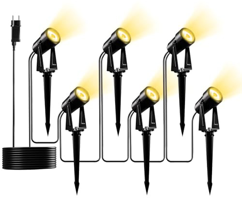 Yuusei Gartenbeleuchtung 6er Set/20M, Warmweiß 3000K Led Strahler Außen, IP65 Wasserdicht Gartenlampe für Außen Garten Terrasse Bäume Rasen