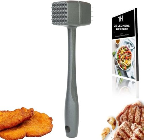 Thiru Fleischklopfer – Fleischhammer für Schnitzel, Kotelett & Steak | Hammer-Kopf mit zwei Schlagflächen – schonend für Fleisch – inkl. E-Book mit 25 Rezepten – Made in Germany