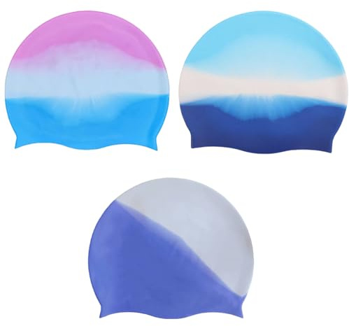 3 Stück Badekappe Kinder, Badekappe Jungen, Bademütze Mädchen, Dehnbare Bequeme Swimming Cap für Langes und Kurzes Haar, Silikon wasserdichte Schwimmkappe Farbig, für Jungen, Mädchen