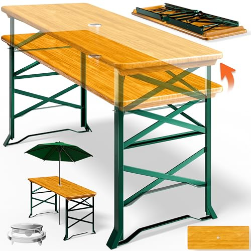 Deuba Bierzelttisch Höhenverstellbar Klappbar Hoch Outdoor Breit Holz XXL Buffettisch 170cm Bierzeltgarnitur Stehtisch Bartisch Partytisch Klapptisch