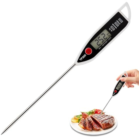 Thermometer Kochen mit Langer Sonde, Wasserdichtes Digital Küchenthermometer, Küchenthermometer LCD Sofort Ablesbares, -50°C bis +300°C Thermometer Küchen für Wasser Flüssigkeiten Kerzen Kochen (Weiß)