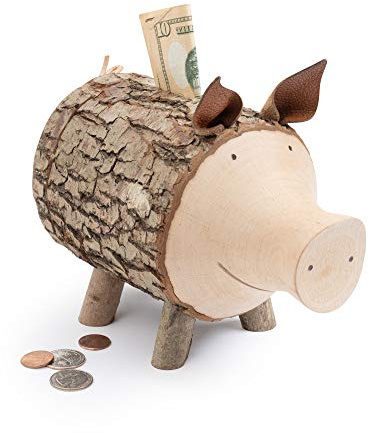 Forest Decor Sparschwein aus Holz, handgefertigt