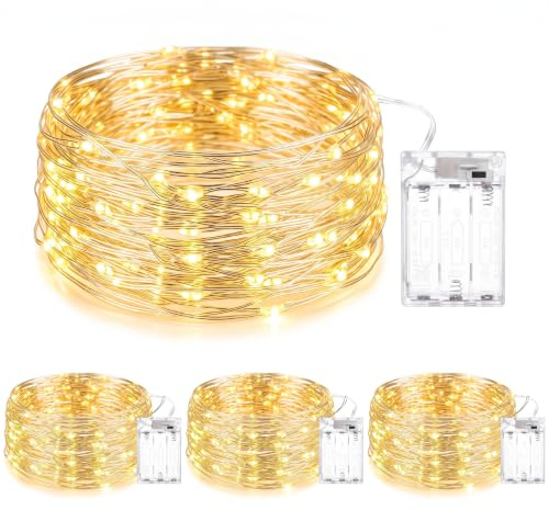 kolpop [4 Stück LED Lichterkette Batterie, 5m 50er Micro LED Lichterkette Draht Innen Batteriebetrieben Lichterketten für Zimmer für Party Weihnachtsbaum Halloween Hochzeit Deko(Warmweiß)