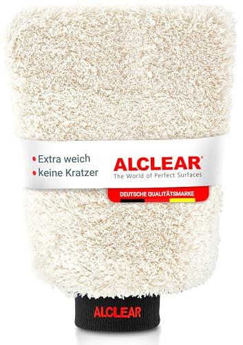 ALCLEAR 950013WH Mikrofaser Autowaschhandschuh 27x17 cm, Weiß, 1 Stück, extrem saugstark, kratzfrei, hochflorig, für Lack, Glas, Felgen, auch für Motorrad
