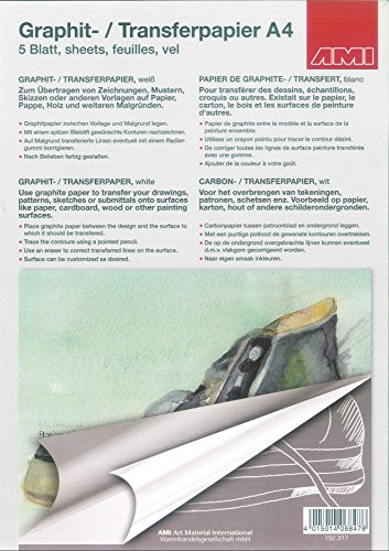 AMI Graphitpapier Transferpapier DIN A4 - 5 Blatt - Weiß - geeignet für dunkle Untergründe