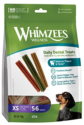 WHIMZEES Stix XS, 56 Stück – Größe XS, Kaustangen für sehr kleine Hunde, Getreidefrei, Natürlich, ohne Zuckerzusatz