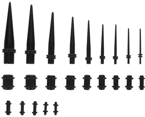 rosenice 23 Stück Ohrdehner Set Taper Dehnstab Set Piercing Schmuck (Schwarz)