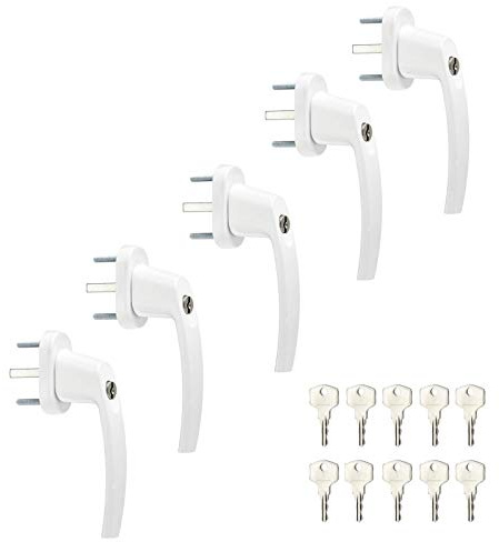 SOTECH 5 x Fenstergriff abschließbar (gleichschließend) mit 45° Raster 28 x 151 x 62 mm weiß Aluminium inkl. 10 Schlüssel Fensteroliven Türsicherung