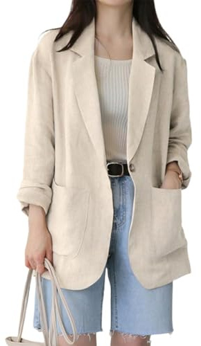 Kinghua Leinenblazer, Damen, lässig, langärmelig, für Frühling und Sommer 2024, leichte Business-Tops