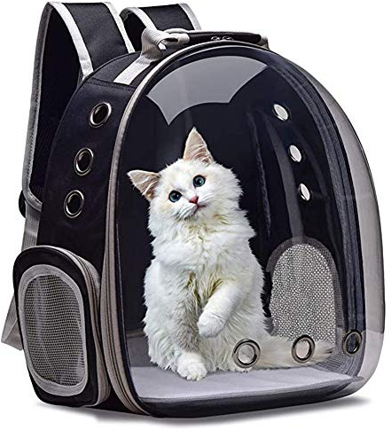 Katzen-Rucksack, Haustier-Luftpolster-Rucksack, atmungsaktiv, für Haustiere, Kapsel, Rucksack, Fluggesellschaften zugelassen, kleiner Platz (schwarz)