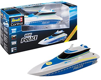 Revell Control Polizei Boot I Ferngesteuertes RC Boot I für Kinder und Erwachsene ab 8 Jahren I LI-ION Akku I Mit ergonomischer Pistolen-Fernsteuerung I 2,4 GHz, nur für Süsswasser-Gewässer geeignet