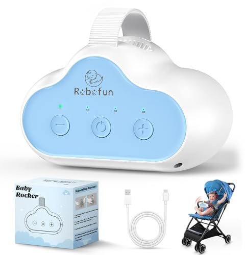 Robofun Kinderwagenschaukler, Einschlafhilfe Baby Wiederaufladbar (USB-C), Schlafhilfe Für Baby Mit 30, 60, 90 Min Timer, 3 Einstellbare Schaukelintensitäten, Universell Für Kinderwagen & Buggy