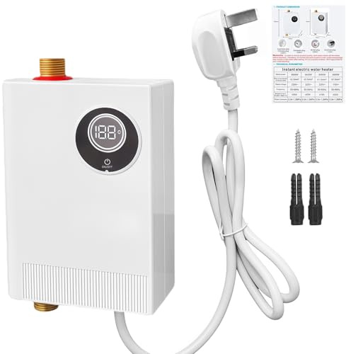 Mini Durchlauferhitzer, 3800W 220V Untertischboiler, Elektronisch Geregelter Durchlauferhitzer mit Ablesbarer Led-Temperaturanzeige, Elektronischer Durchlauferhitzer für Küche, Badezimmer