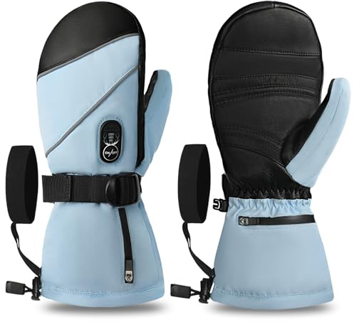 Day Wolf Beheizbare Handschuhe – Ski-Fäustlinge Herren/Damen, bis zu 10 Std. Wärme, wasserabweisend, USB-C PD-Schnellladen, 7,4 V 3000 mAh Akku, 3 Heizstufen – für Skifahren & Snowboarden (XL)