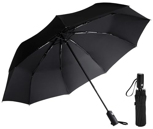 AMVUZ Regenschirm Sturmfest Reise Winddichte Auf-Zu-Automatik Taschenschirm,210T Teflon-Beschichtung Schirm (Schwarz)