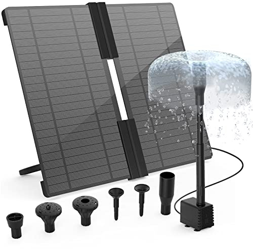 AISITIN 20W DIY Solar Springbrunnen für Außen mit Faltbare Solarmodule | Solarbrunnen für Draussen mit Verstellbarem Ständer, Solar Teichpumpe mit 6 Fontänenstile, Solar Wasserpumpe für Garten,Teich