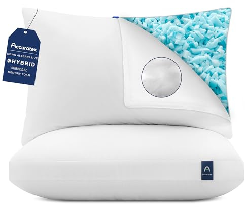 ACCURATEX Hybrid zerkleinertes Memory Foam Kopfkissen 2er Set, Kissen mit Mikrofaser Füllung & abnehmbarem Bezug, höhenverstellbares Bettkissen für Rücken, Bauchschläfer, waschbar, 40x80 cm, weiß
