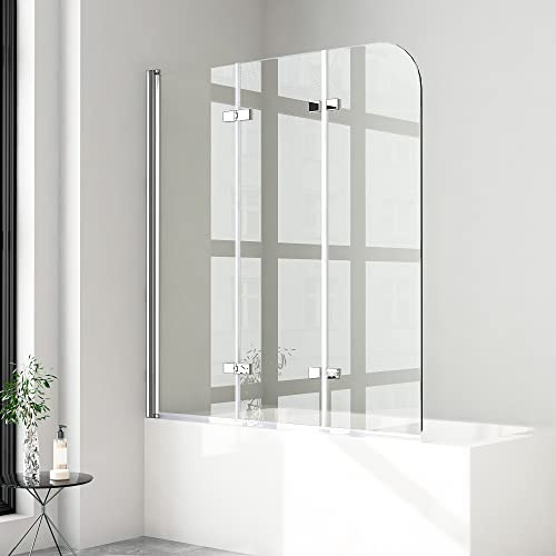 Duschwand für Badewanne, Duschwand 3 teilig faltbar 130x140cm 6mm NANO Sicherheitsglas (ESG) Faltwand Badewannenaufsatz Badewannenfaltwand Duschabtrennung für Badewanne